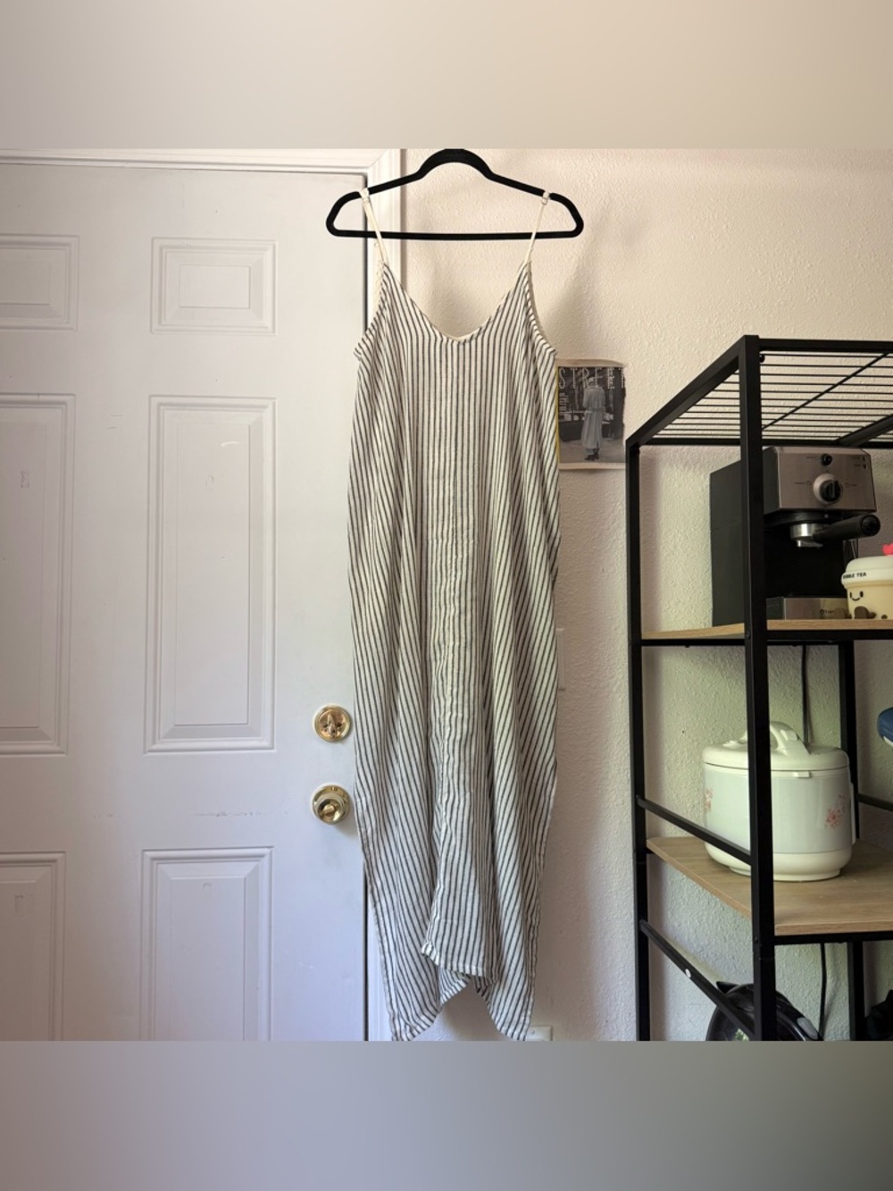 THE HANDLOOM Los Angeles cream grey striped cotton handmade slip midi maxi dress